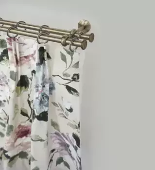 Карниз GARESA "ESPERANCA", 2-х направляющий, желаемая длина, комплект штор в стиле рустик, выдвижной, железо, заглушка, с кольцами 170 см, 16мм, цвет antikmessingfarben