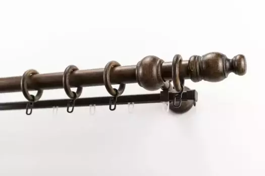 Карниз GARESA "NOVA", 2 направляющие, желаемая длина, комплект для штор из дерева, выдвижной, настенный, с кольцами/2 направляющими 70х260 см, 28мм, цвет eiche rustikal