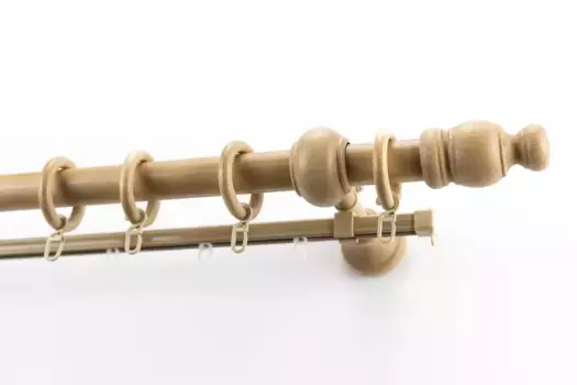 Карниз GARESA "NOVA", 2 направляющие, желаемая длина, комплект для штор из дерева, выдвижной, настенный, с кольцами/2 направляющими 70х100 см, 28мм, цвет eiche natur