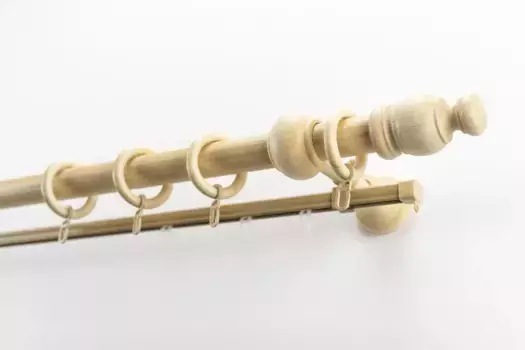 Карниз GARESA "NOVA", 2 направляющие, желаемая длина, комплект для штор из дерева, выдвижной, настенный, с кольцами/2 направляющими 70х420 см, 28мм, цвет natur