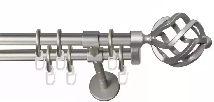 Карниз GARESA "РУСТИКА", 2 направляющие, желаемая длина, комплект штор в стиле рустик, выдвижной, с кольцами, торцевая корзина для пуговиц 250 см, 16мм, цвет mattchromfarben