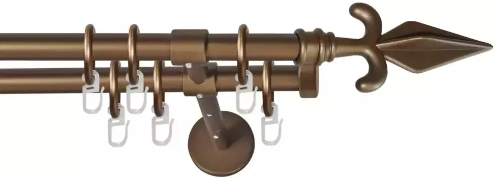 Карниз GARESA "РУСТИКА", 2 направляющие, желаемая длина, комплект штор в стиле рустик, выдвижной, с кольцами, концевая кнопка стрелка 290 см, 16мм, цвет bronzefarben