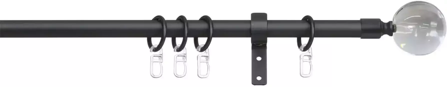 Карниз indeko "Ball Glass Clear", 1 направляющая, фиксированного размера, полный комплект, включая кольца и крепежный материал 240 см, 16мм, черный