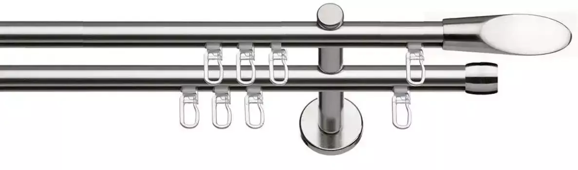 Карниз indeko "Evian", 2 направляющие, фиксированный размер, полный комплект внутренней направляющей, включая планеры и крепежный материал 240 см, 16мм, цвет edelstahlfarben