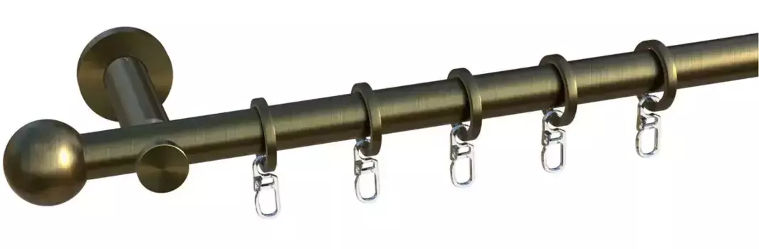 Карниз indeko "Formentor", 1 направляющая, фиксированного размера, полный комплект, включая кольца и крепежный материал 160 см, 16мм, цвет messing-antik