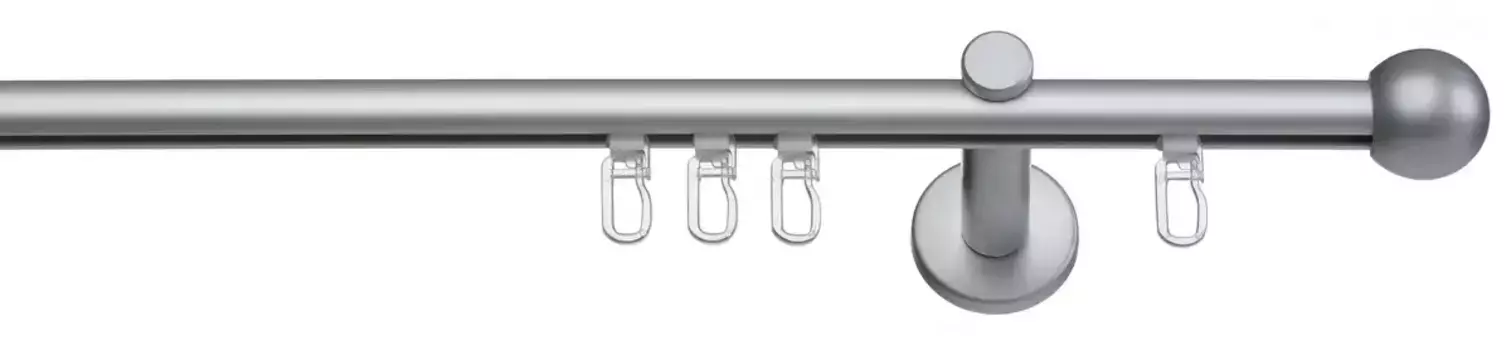 Карниз indeko "Formentor", 1 направляющая, фиксированного размера, внутренняя направляющая, полный комплект, включая планеры и крепежный материал 200 см, 16мм, цвет edelstahlfarben/silberfarben