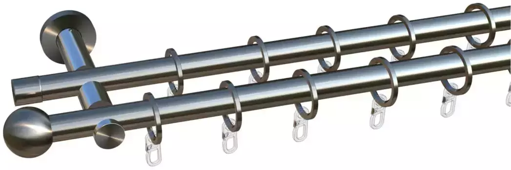 Карниз indeko "Formentor", 2 направляющие, фиксированного размера, полный комплект, включая кольца и крепежный материал 160 см, 16мм, цвет edelstahl-optik