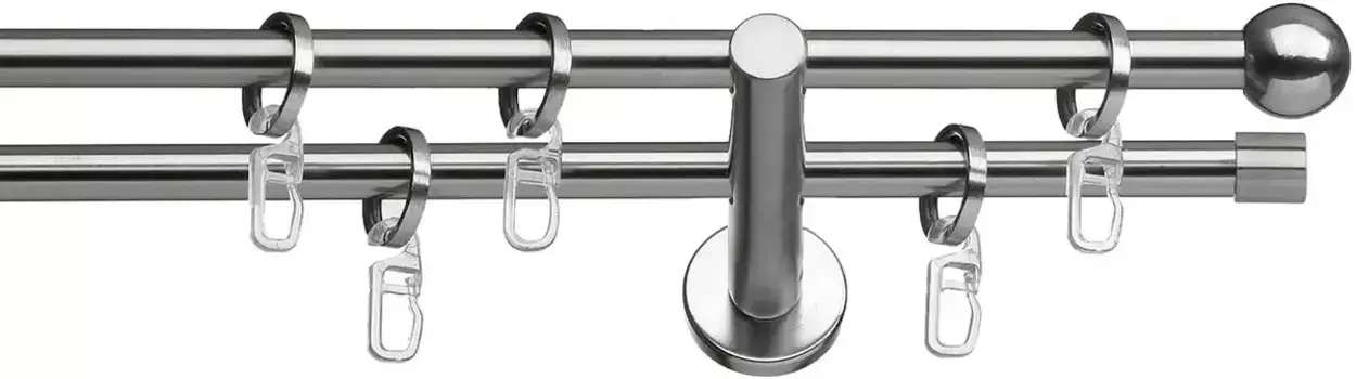 Карниз indeko "Formentor", 2 направляющие, фиксированного размера, полный комплект, включая кольца и крепежный материал 120 см, 12 мм, цвет edelstahlfarben/silberfarben