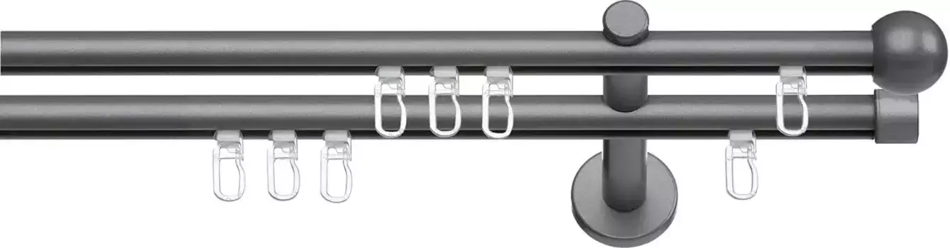 Карниз indeko "Formentor", 2 направляющие, фиксированный размер, полный комплект внутренней направляющей, включая планеры и крепежный материал 240 см, 16мм, антрацит/черный