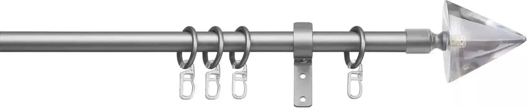 Карниз indeko "Конус стекло прозрачное", 1 направляющая, фиксированного размера, полный комплект, включая кольца и крепежный материал 200 см, 16мм, цвет silberfarben/chromfarben