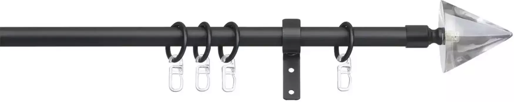 Карниз indeko "Конус стекло прозрачное", 1 направляющая, фиксированного размера, полный комплект, включая кольца и крепежный материал 200 см, 16мм, черный