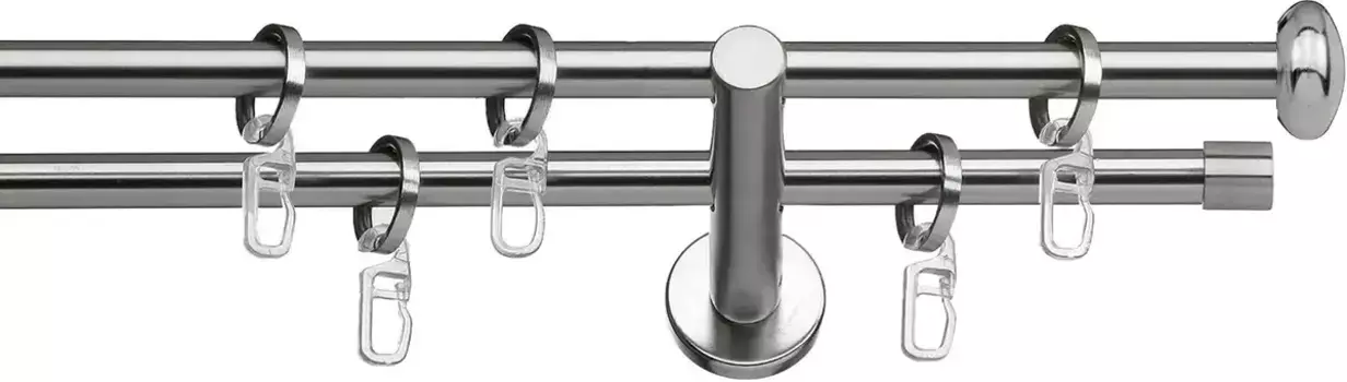 Карниз indeko "Малага", 2 направляющие, фиксированного размера, полный комплект, включая кольца и крепежный материал 200 см, 12 мм, цвет edelstahlfarben/silberfarben