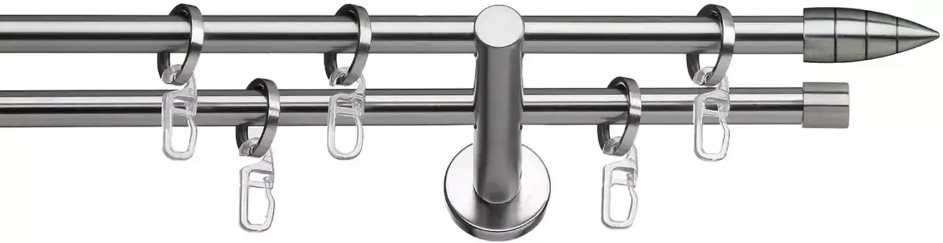 Карниз indeko "Menorca", 2 направляющие, фиксированного размера, полный комплект, включая кольца и крепежный материал 200 см, 12 мм, цвет edelstahlfarben/silberfarben