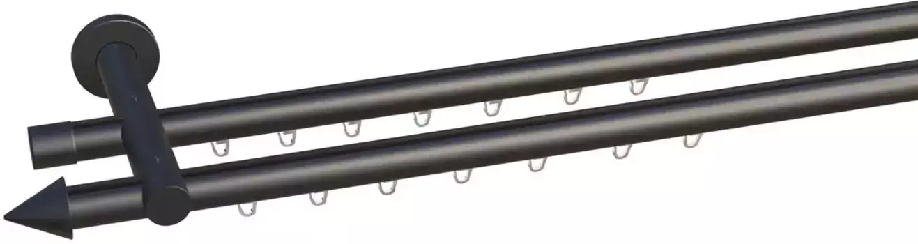 Карниз indeko "Пальма", 2 направляющие, фиксированный размер, полный комплект внутренней направляющей, включая планеры и крепежный материал 240 см, 16мм, антрацит/черный