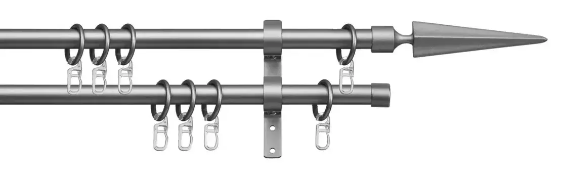 Карниз indeko "Parma", 2 направляющие, фиксированного размера, полный комплект, включая кольца и крепежный материал 160 см, 16мм, цвет silberfarben
