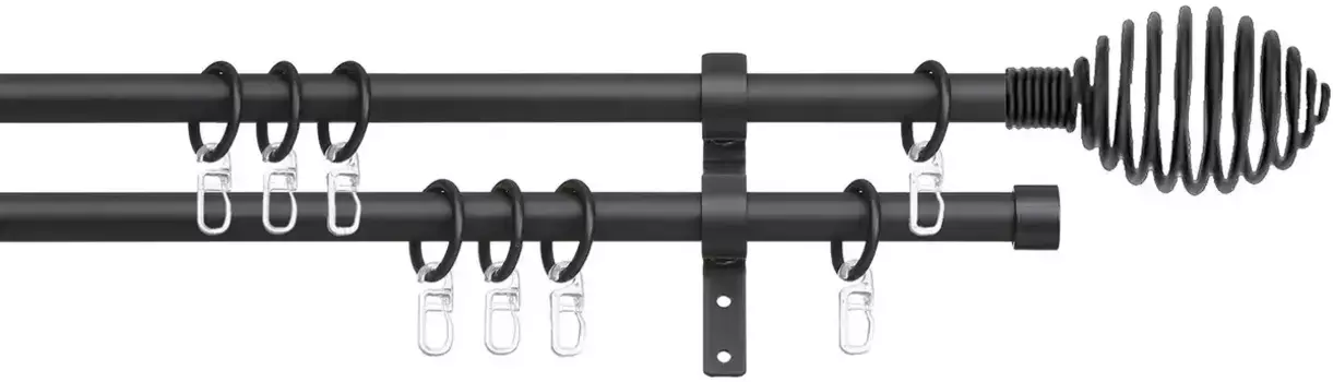 Карниз indeko "Pisa", 2 направляющие, фиксированного размера, полный комплект, включая кольца и крепежный материал 240 см, 16мм, черный