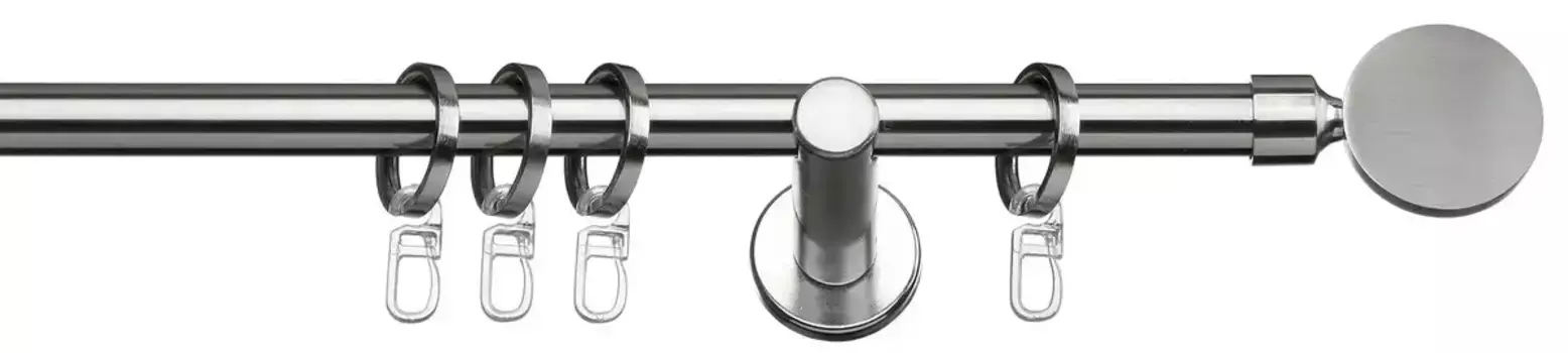 Карниз indeko "Rondo", 1 направляющая, фиксированного размера, полный комплект, включая кольца и крепежный материал 160 см, 16мм, цвет edelstahlfarben/silberfarben