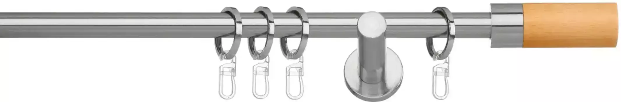 Карниз indeko "Сигара", 1 направляющая, фиксированного размера, полный комплект, включая кольца и крепежный материал 240 см, 16мм, цвет edelstahlfarben/silberfarben