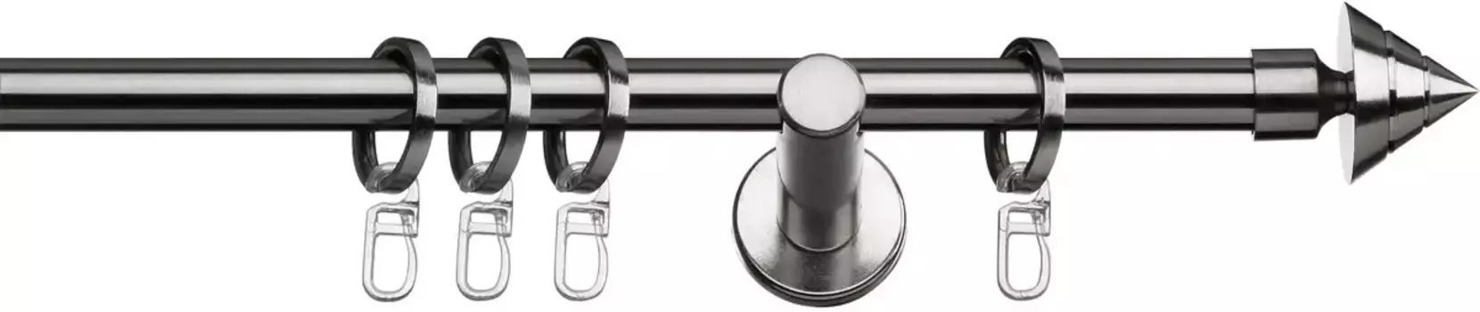 Карниз indeko "Trio", 1 направляющая, фиксированного размера, полный комплект, включая кольца и крепежный материал 160 см, 16мм, цвет edelstahlfarben/silberfarben