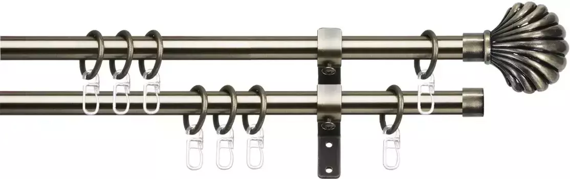 Карниз indeko "Volterra", 2 направляющие, фиксированного размера, полный комплект, включая кольца и крепежный материал 240 см, 16мм, цвет messingfarben/goldfarben