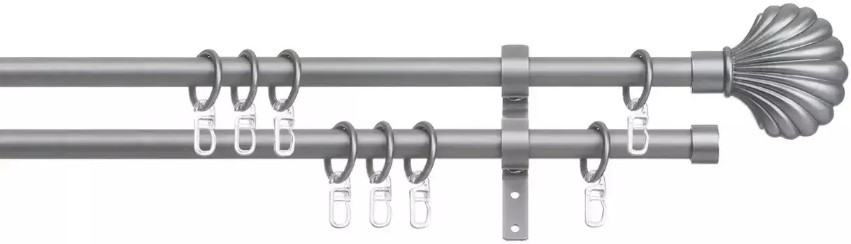 Карниз indeko "Volterra", 2 направляющие, фиксированного размера, полный комплект, включая кольца и крепежный материал 240 см, 16мм, цвет silberfarben