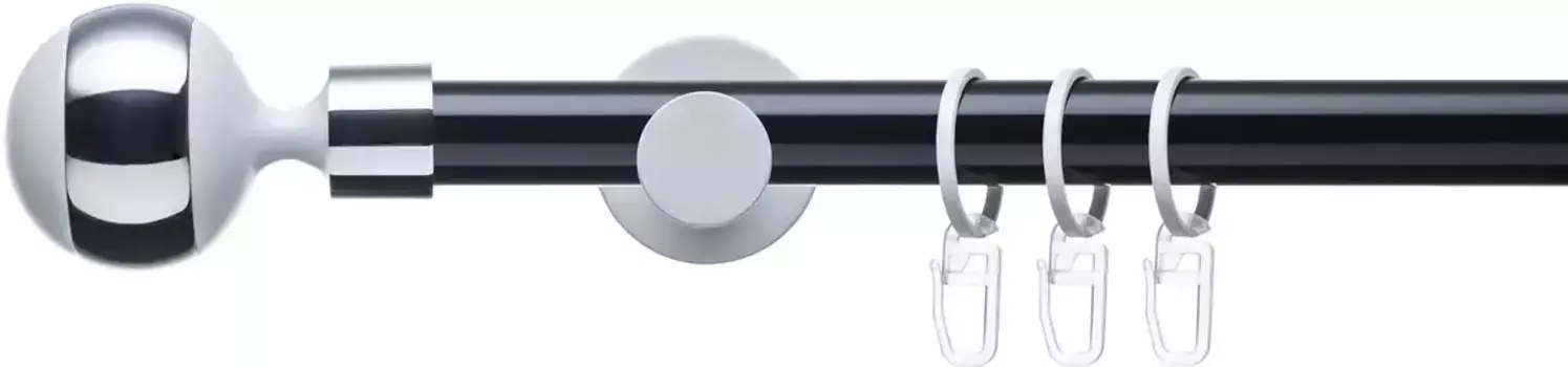 Карниз Liedeco "Готовый комплект 20 мм Power Celebration шар с кольцом", 1 направляющая, фиксированный размер, полный карниз 160 см, 20 мм, черно-белый