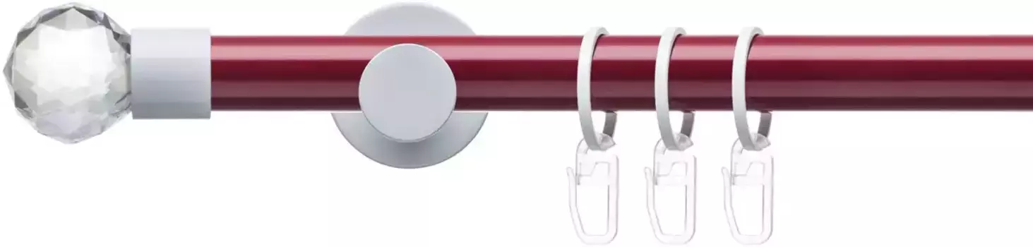 Карниз Liedeco "Готовый комплект 20 мм Power Celebration граненый шар", 1 направляющая, фиксированный размер, полный карниз 160 см, 2 мм, красный/белый
