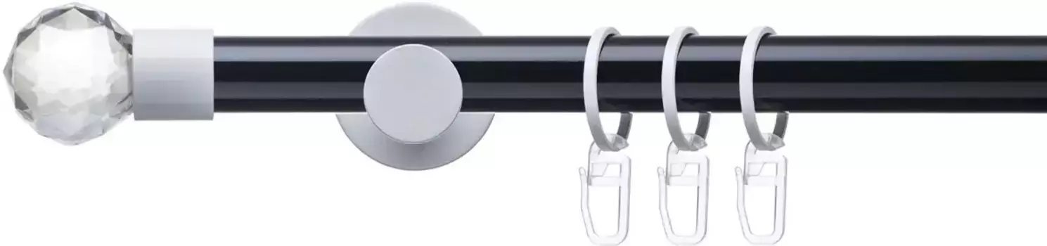 Карниз Liedeco "Готовый комплект 20 мм Power Celebration граненый шар", 1 направляющая, фиксированный размер, полный карниз 240 см, 20 мм, черно-белый