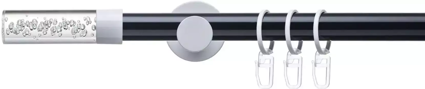 Карниз Liedeco "Готовый набор стилей 20 мм Power Celebration цилиндр акрил", 1 направляющая, фиксированный размер, полный карниз 240 см, 20 мм, черно-белый