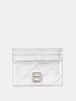 Картхолдер crush из металлизированной кожи Balenciaga, серебряный