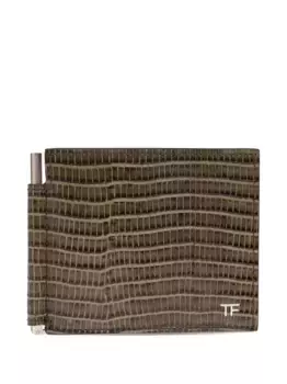 Картхолдер из кожи с эффектом крокодила TOM FORD, зеленый