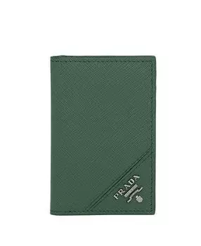 Картхолдер из кожи Saffiano Prada, зеленый