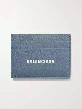 Картхолдер из натуральной кожи с принтом логотипа BALENCIAGA, синий