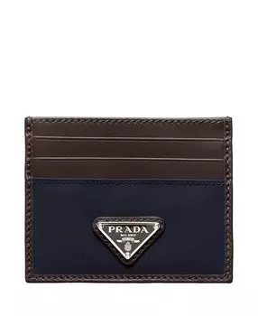Картхолдер из переработанного нейлона и кожи Prada, синий