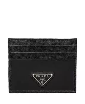 Картхолдер из переработанного нейлона и кожи Saffiano Prada, черный