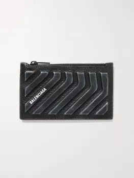 Картхолдер из тисненой натуральной кожи с принтом логотипа BALENCIAGA, черный