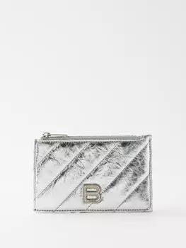 Картхолдер из жатой металлизированной кожи crush Balenciaga, серебряный