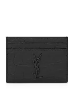 Картхолдер с тиснением Croc и монограммой SAINT LAURENT, черный