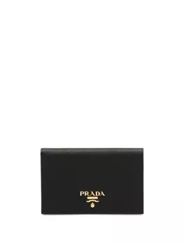 Картхолдер в два сложения с логотипом Prada, черный