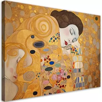 Картина арт-принт KUNSTLOFT Klimt's Serene Embrace, золотой