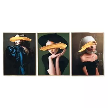 Картина DKD Home Decor Женская 60 x 3 x 80 см Модерн (3 шт.), черный