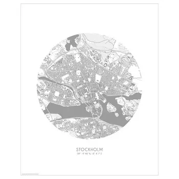 Картина, карта города, Стокгольм, 40х50 см ,серый/белый, BILD IKEA