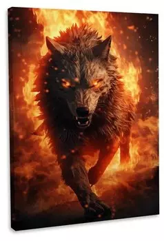 Картина на холсте Hustling Sharks Fire Wolf III, оранжевый