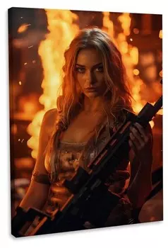 Картина на холсте Hustling Sharks Woman Warrior, оранжевый