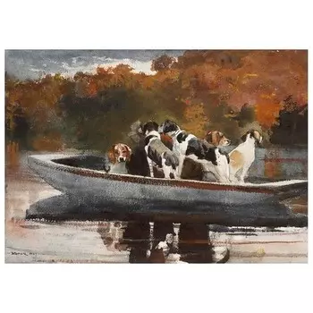 Картина на холсте LegendArte Jagdhunde im Boot, многоцветный