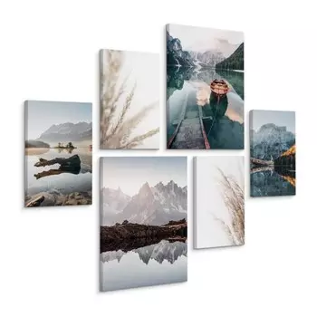 Картины на холсте Muralo Set Berge See Wald Natur цвет grau/grn/wei