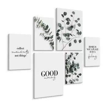 Картины на холсте Muralo Set Bltter Zitate Natur цвет schwarz/grn/wei