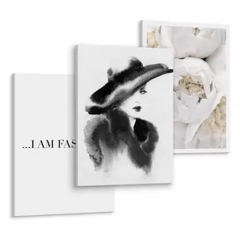 Картины на холсте Muralo Set Portrt Frau Blumen цвет beige/schwarz/grau/wei