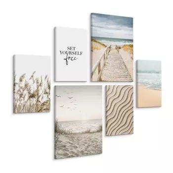 Картины на холсте Muralo Set Strand Meer Dnen 3D цвет beige/blau/wei