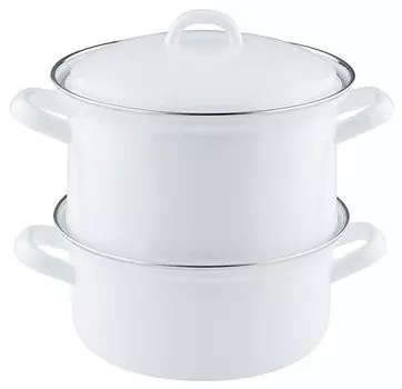 Картофелеварка Рисс с крышкой 18см 2 литра 3 части Классическая белая эмаль Riess